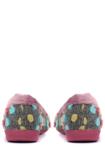 Pavers Grey Multi Ladies Full Woolly Slippers