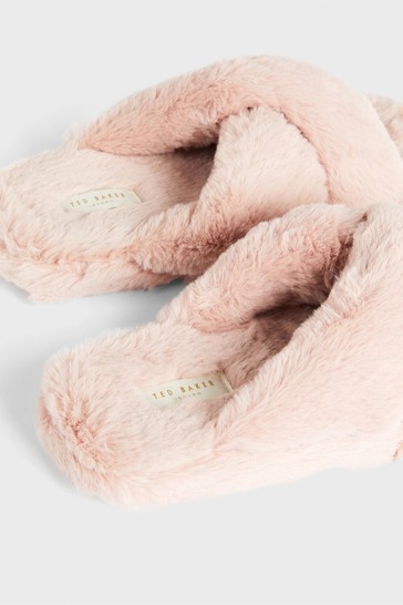 Ted Baker Pink Lopply Faux Fur Cross Over Slippers