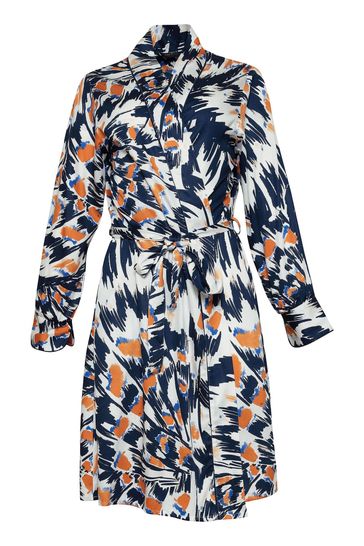 Fable and Eve Hampstead Navy Butterfly Print L/SLV Short Dressing Gown