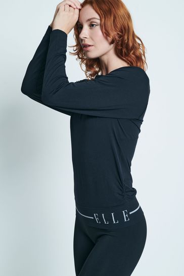 ELLE Black Headline Seamfree Lounge Long Sleeve Top