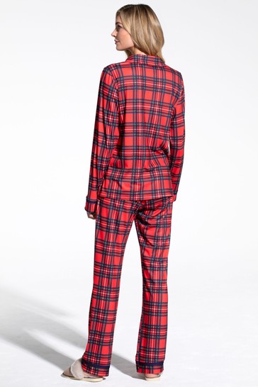 Hot Squash Red Tartan Jersey Womens Pyjama Set