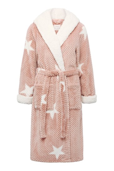 M&Co Pink Anya Madsen Star Print Waffle Mid Length Robe