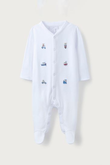 The White Company London White Embroidered Sleepsuit