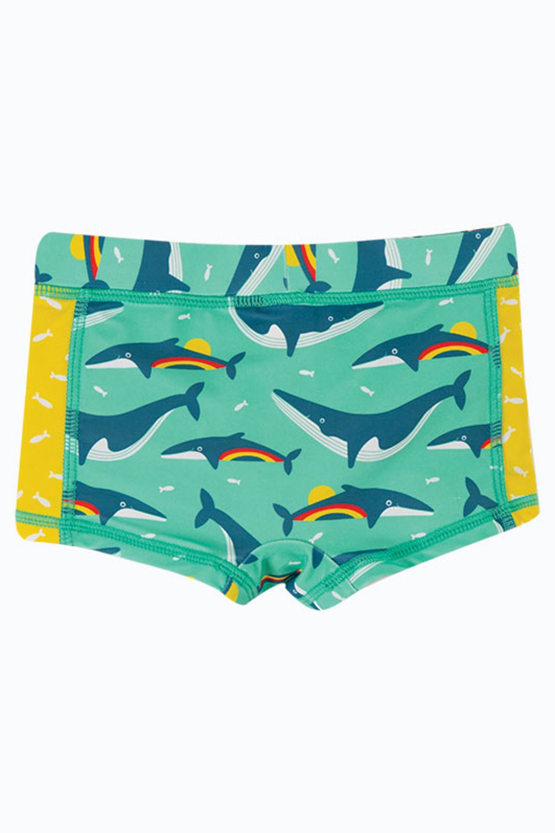 Frugi UPF 50+ Blue Rainbow Whales Kids Trunks