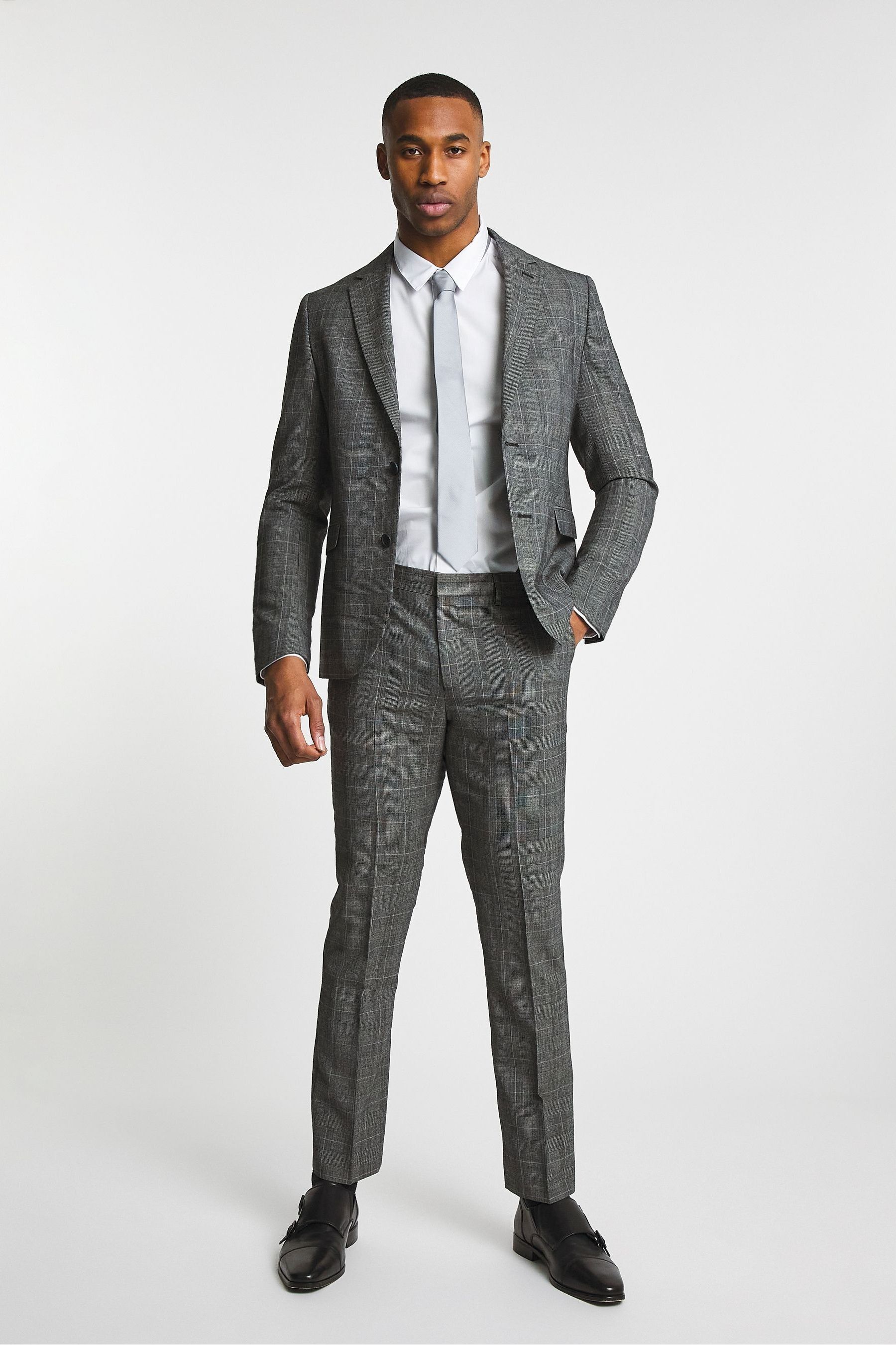 Jacamo Grey Classic Check Wool Bend Suit Jacket