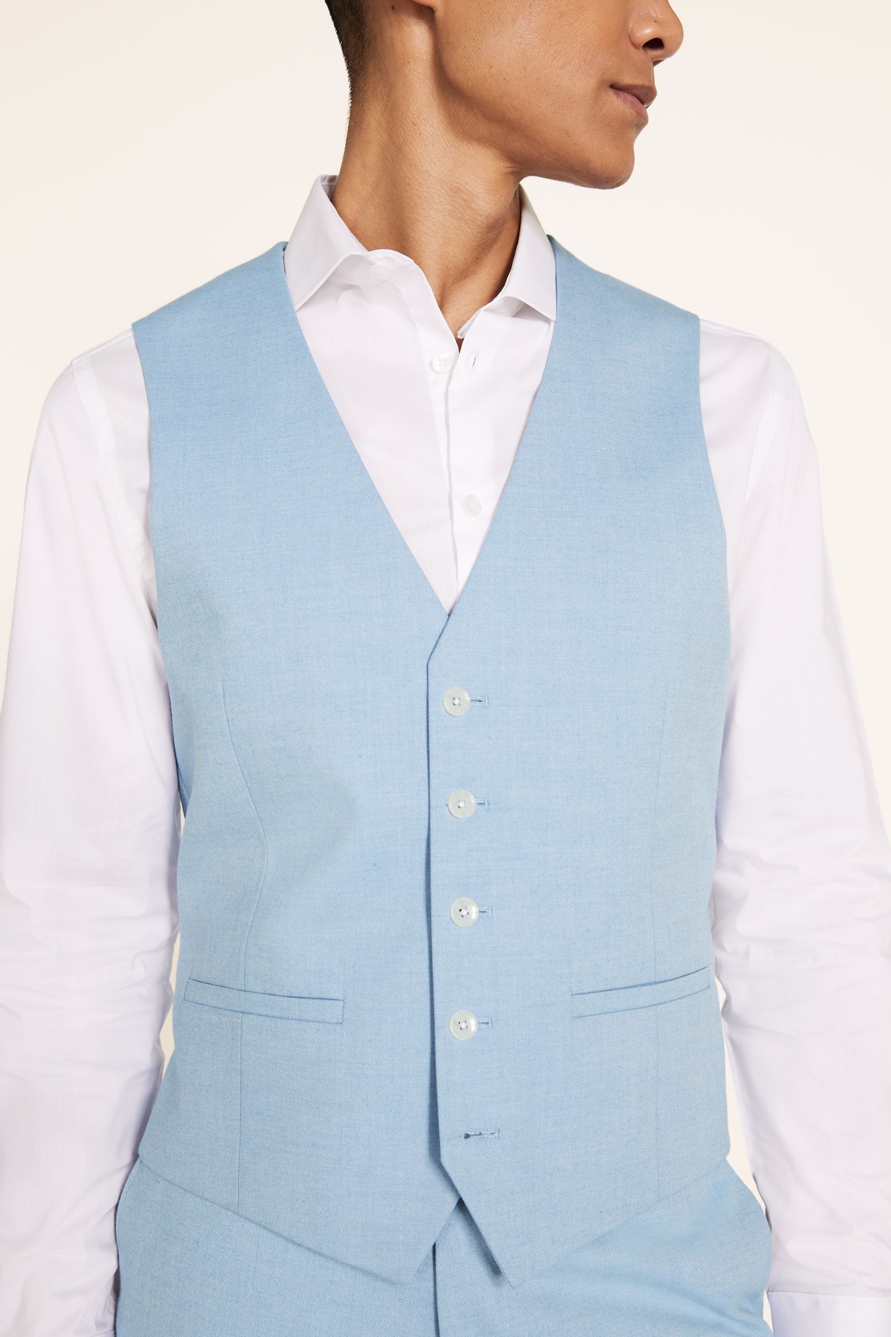 Moss Bros Blue Slim Fit Summer Waistcoat