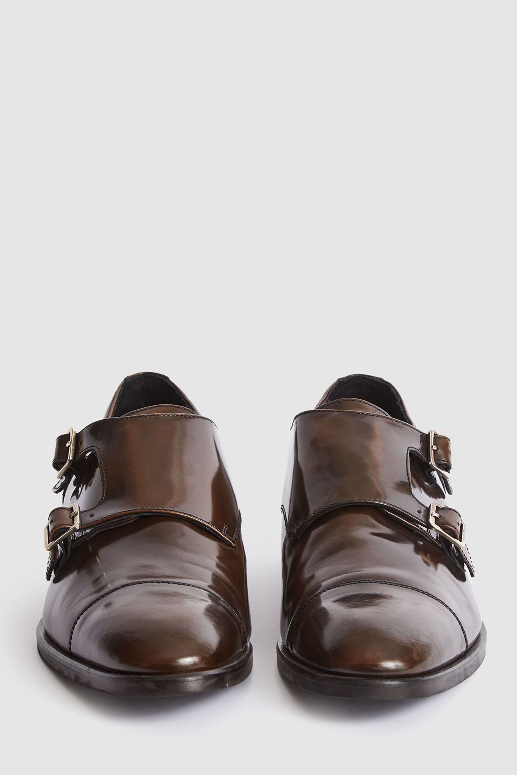 Reiss Rivington High Shine Leather Monk Strap Shoes