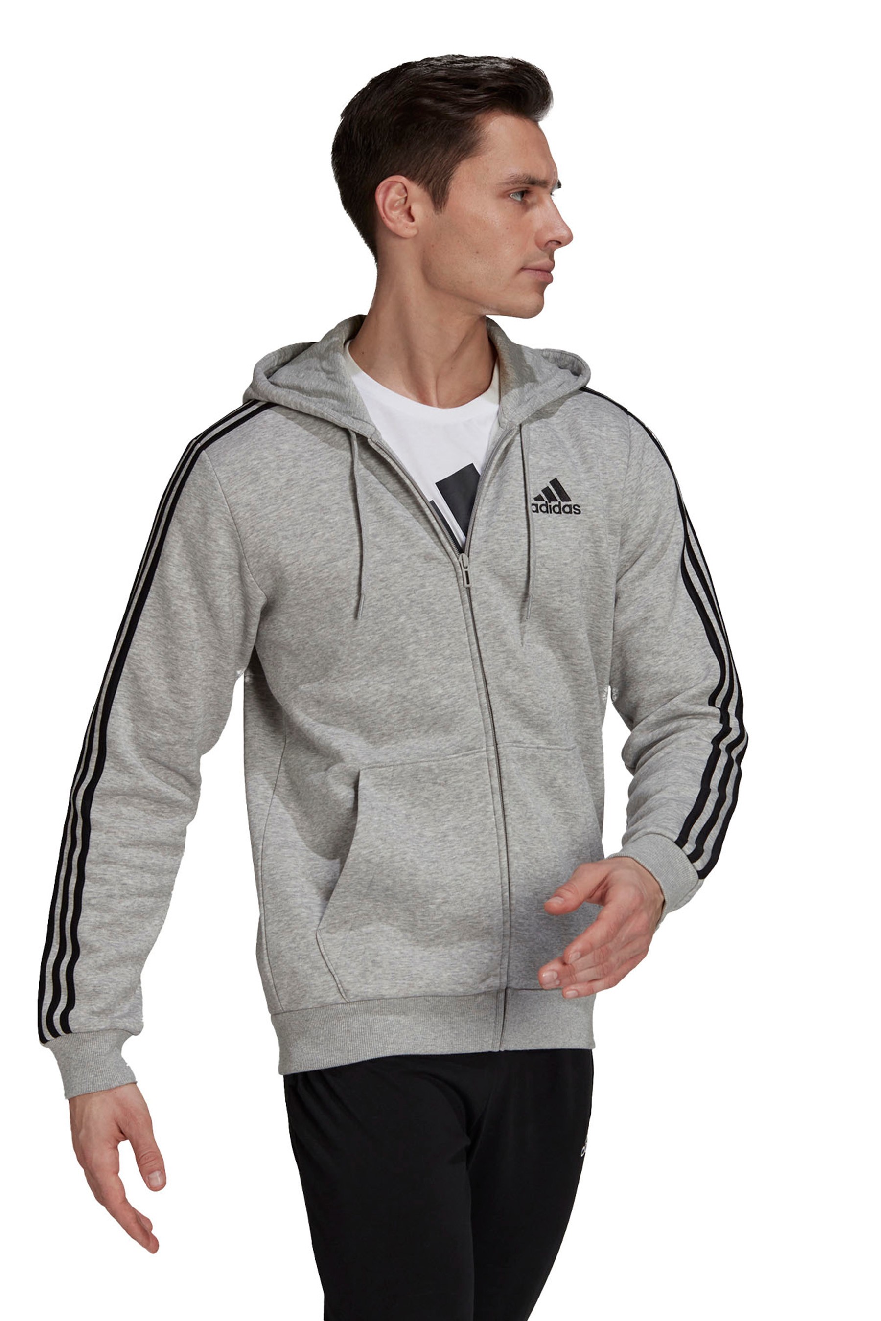 adidias Fleece 3 Stripe Zip Through Hoodie