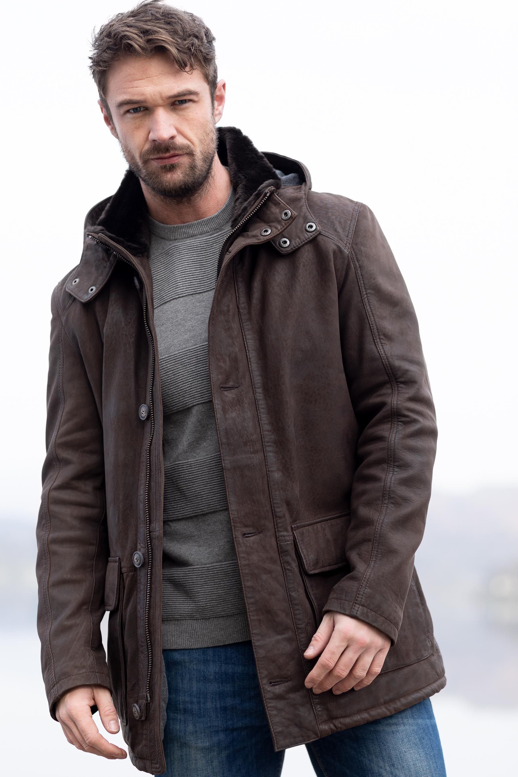 Lakeland Leather Stonethwaite Hooded Brown Leather Coat