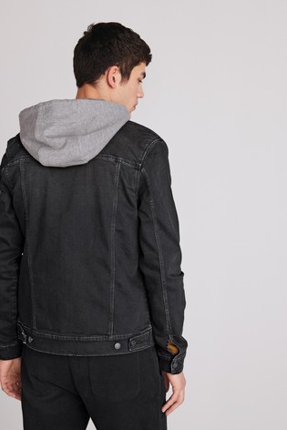 Denim Jacket With Removable Jersey Hood