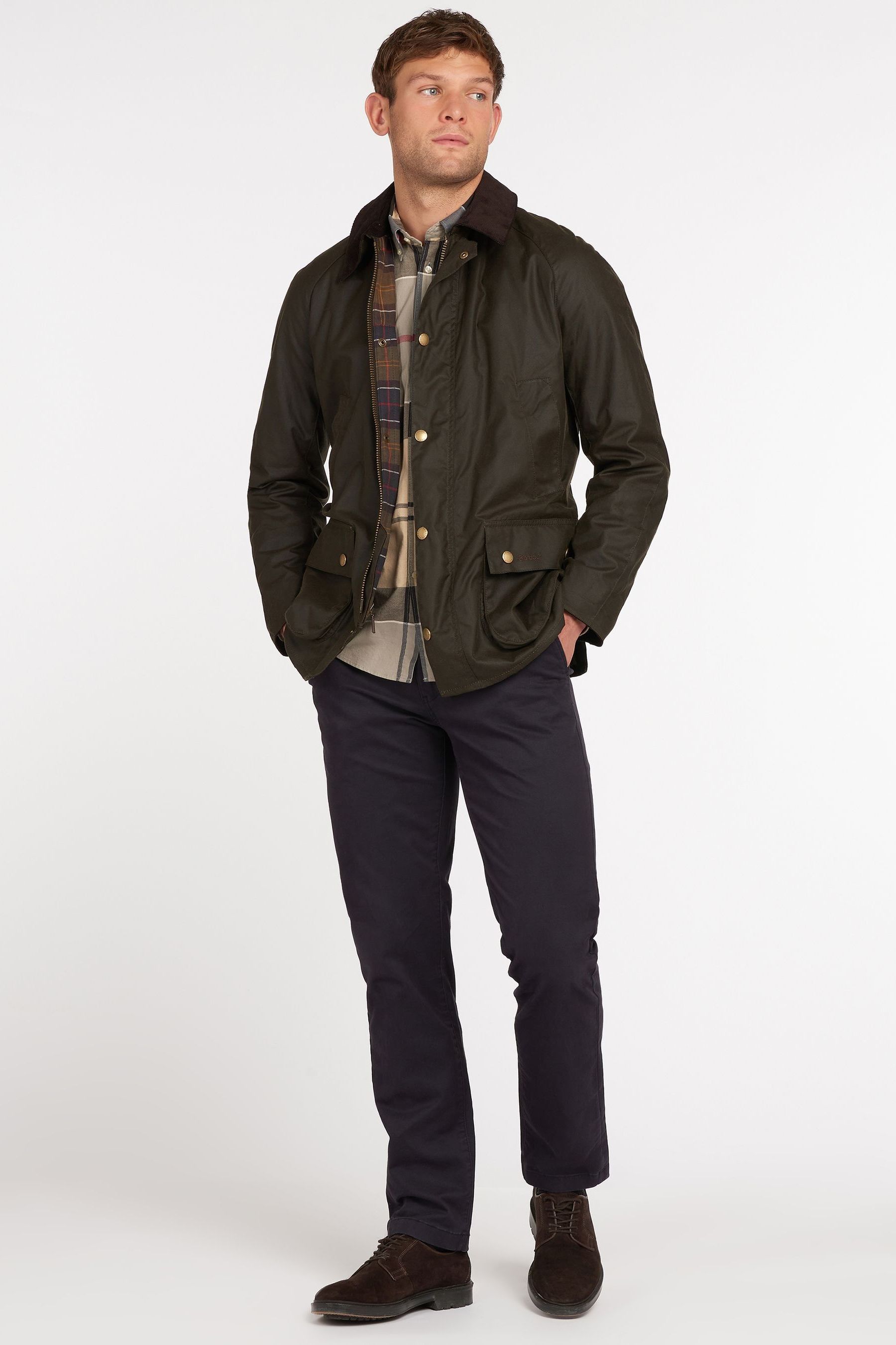 Barbour® Navy Blue & Khaki Green Ashby Waxed Jacket