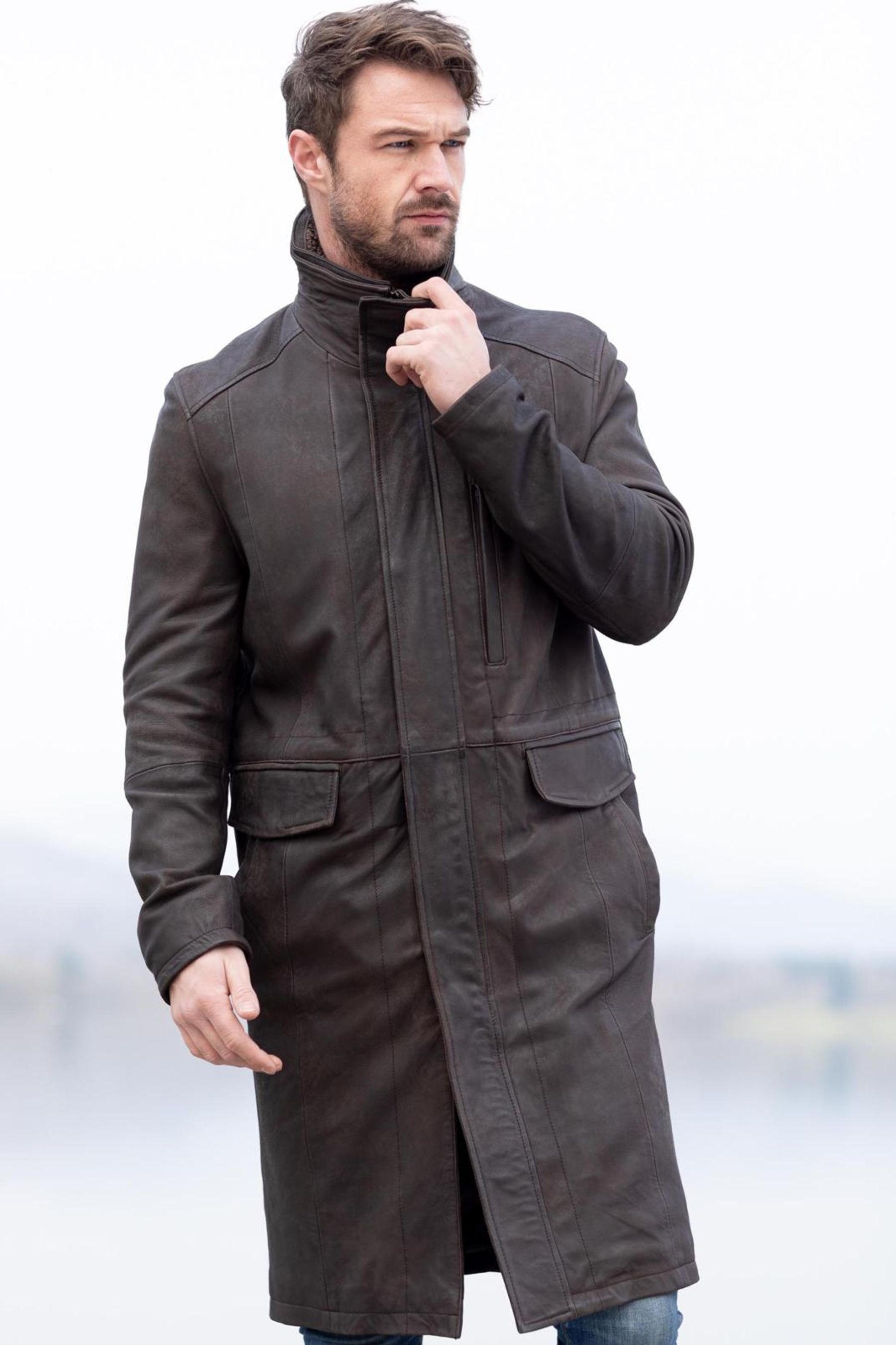 Lakeland Leather Kirkland Long Brown Leather Coat