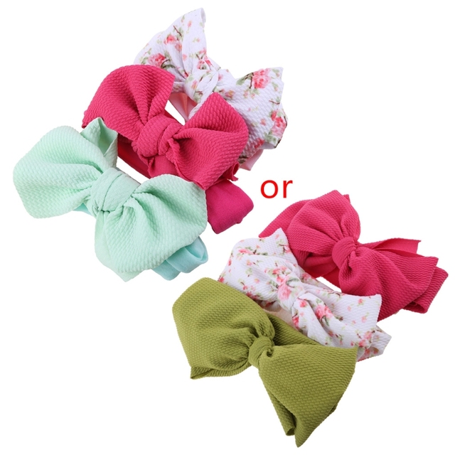 3pcs/set Baby Girls Lovely Bow Hairband Elastic Wide Headband Stretch Knot Headbands Turban Headdress Clothes Accessory