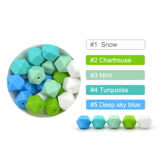 luvka 10pcs Silicone Beads Food Grade 14mm Hexagon Baby Teether Baby Teething Toy BPA Free Pendant Pacifier Pendant DIY