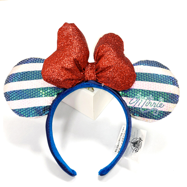 New Disney Mickey Mouse Ears Headband Space Lunar Mountain New Year Minnie Bow Pink Sequins Cartoon Anime Headdress Headband Gif