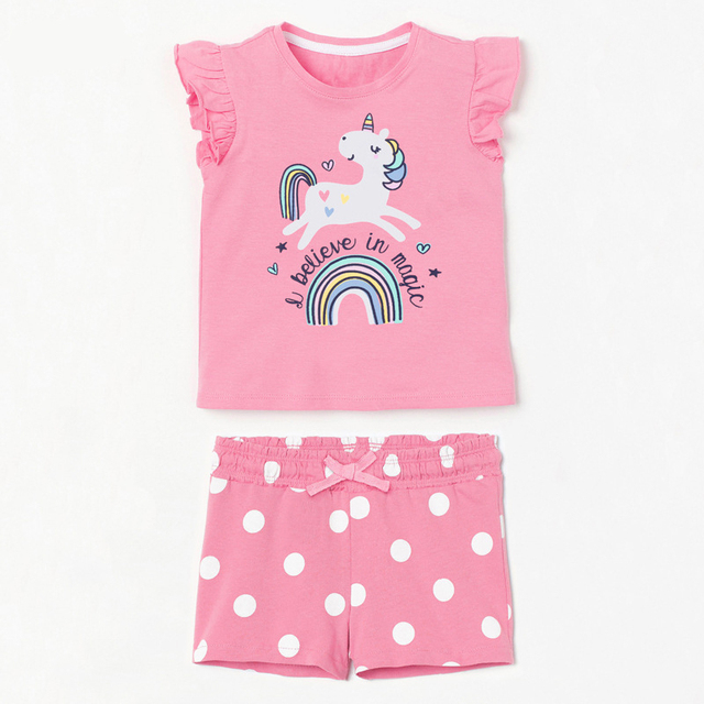 Unicorn kids sets 2022 summer girl cotton short sleeve elastic waist shorts suits children princess casual T-shirt clothing set