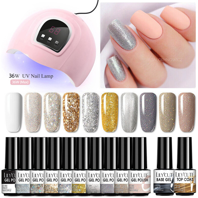 LILYCUTE Nail Gel Polish Set All For Manicure UV LED Dryer Lamp Kit With 18/12pcs Semi-Permanent Soak Off Nail Art Tool Set