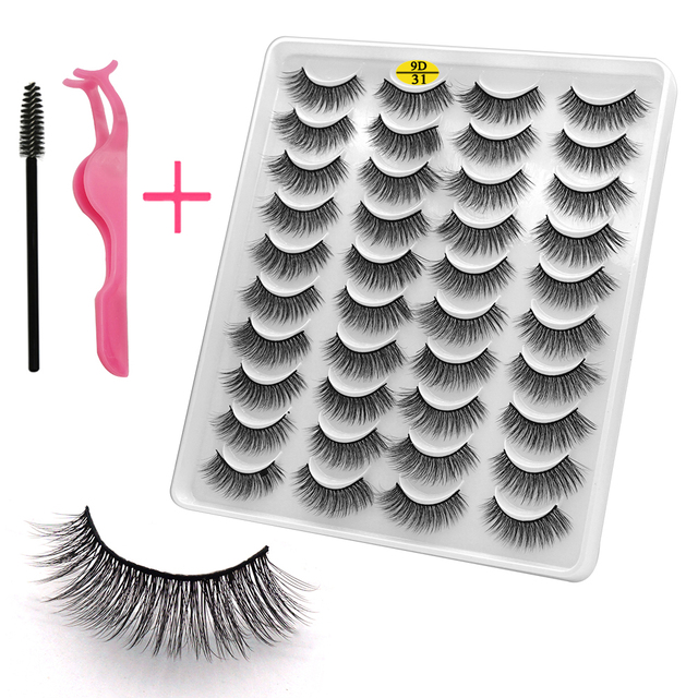 LE 20 Pairs Mink Eyelashes Fashion Handmade Cruelty-Free Soft Wispies 3D Fake Long Eye Lashes Extension False Eyelashes