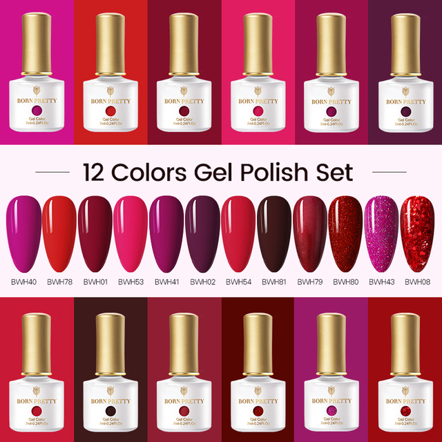 Born Pretty Nail Gel Polish Set Soak Off UV LED Gel 7ml Hybrid Semi Permanent Varnish Nail Art Gel Kit Top Coat Gel Manciuring