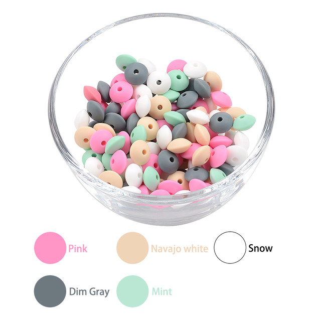 50pcs/lot 12mm Silicone Lentils Silicone Beads BPA Free DIY Magic Newborn Nursing Accessory Teething Necklace Teething Toy