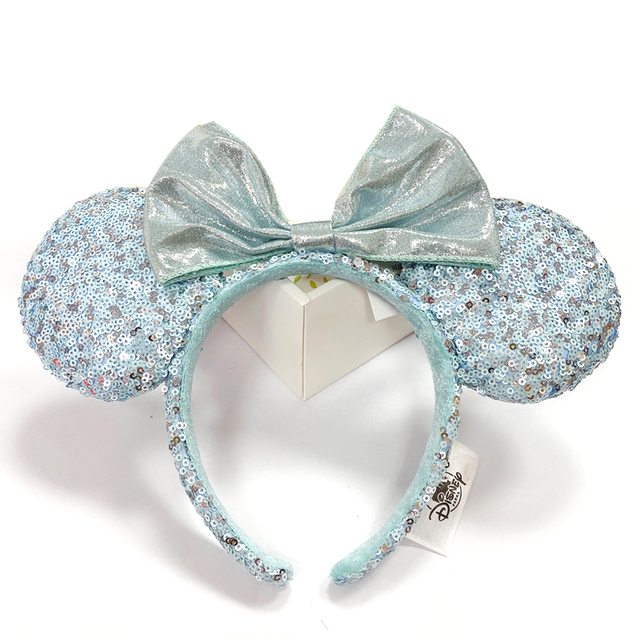 New Disney Mickey Mouse Ears Headband Space Lunar Mountain New Year Minnie Bow Pink Sequins Cartoon Anime Headdress Headband Gif