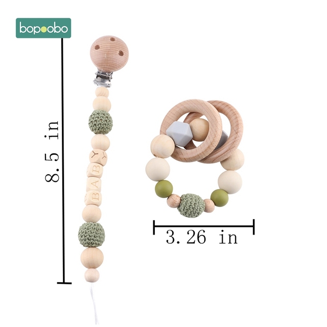 Baby Wooden Toy Stroller Clip Baby Mobile Stroller Customized Silicone Pill Pacifier Chain Chew Silicone Rattle Baby Wooden Teether