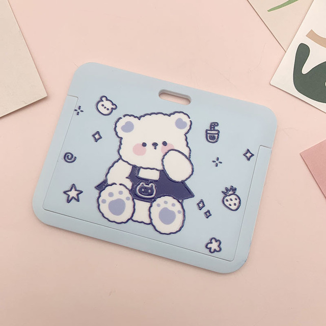 New Women Card Holder Lanyard ID Badge Card Holders Girls Cute Bear Bank Certificate Photocard Name Card Cover Female