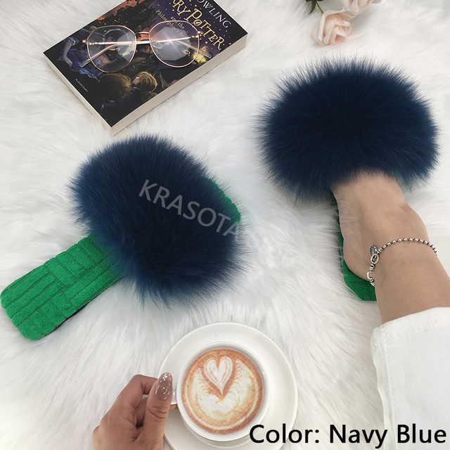 Summer Women Slippers Cotton Fabric Real Fur Flip Flops Fancy Sandals Ladies Faux Fur Slippers 2022 Home Shoes Woman