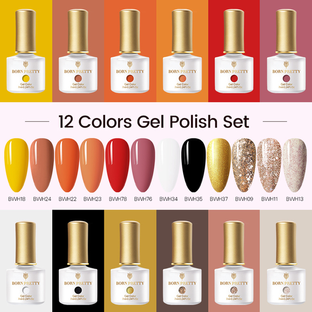 Born Pretty Nail Gel Polish Set Soak Off UV LED Gel 7ml Hybrid Semi Permanent Varnish Nail Art Gel Kit Top Coat Gel Manciuring