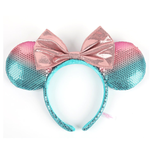 Cartoon Minnie Mermaid Princess Big Ears Headband Sequin Bows Ears Costume Headband Cosplay Plush Adult/Kids Headband Gift