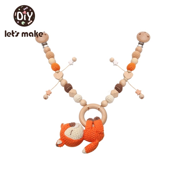 Baby Wooden Toy Stroller Clip Baby Mobile Stroller Customized Silicone Pill Pacifier Chain Chew Silicone Rattle Baby Wooden Teether