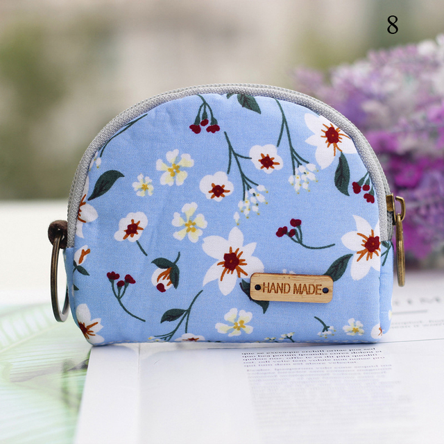 Fashion Brand Wallet Women Lovely Bowknot Flower Print Small Coin Bag Wallet Canvas Zipper Female Coin Purse Purse Earphone