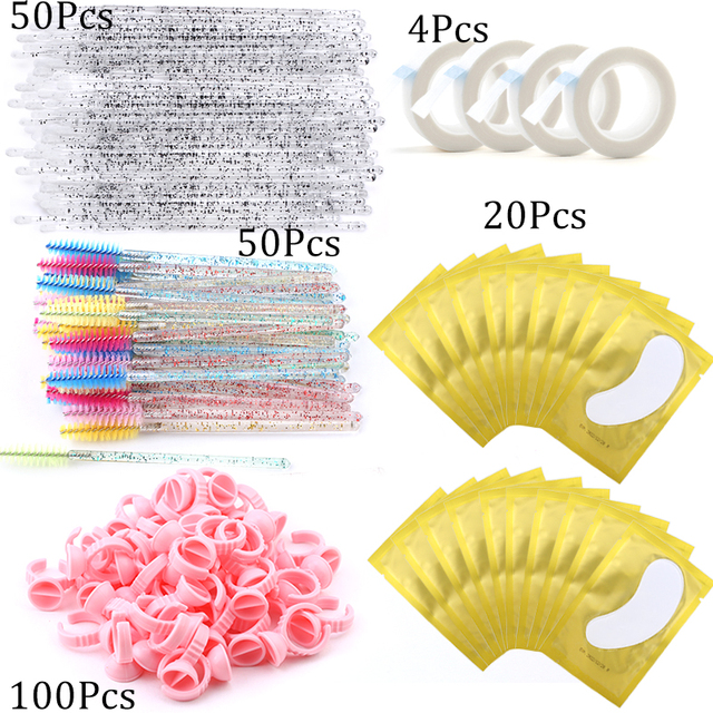 Eyelashes Extension Supplies Lashes Set Micro Brush Tape Glue Ring Eye Pad Disposable Mascara Applicator Eyelashes Tool