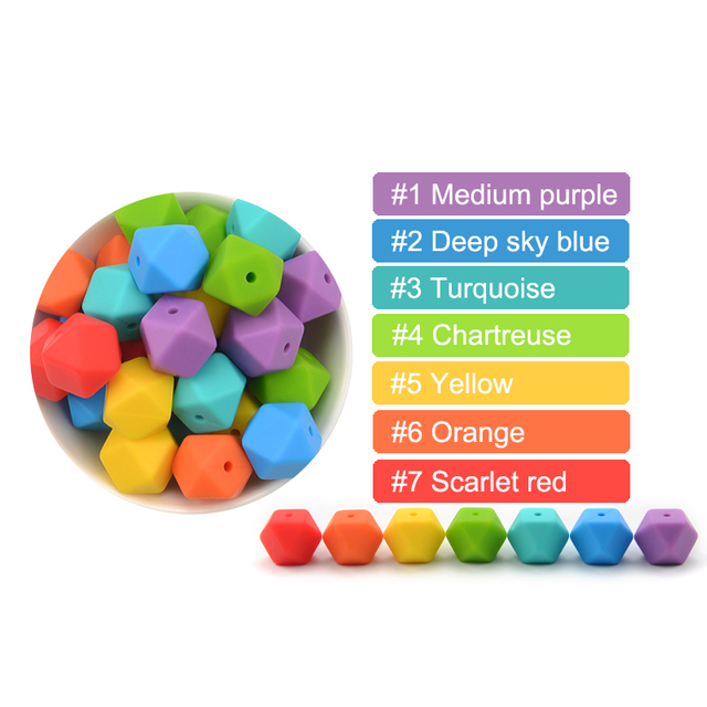 LOFCA10pcs 14mm Small Hexagon Silicone Beads Baby Teether BPA Free DIY Necklace Pacifier Chain Baby Teething Infant Care