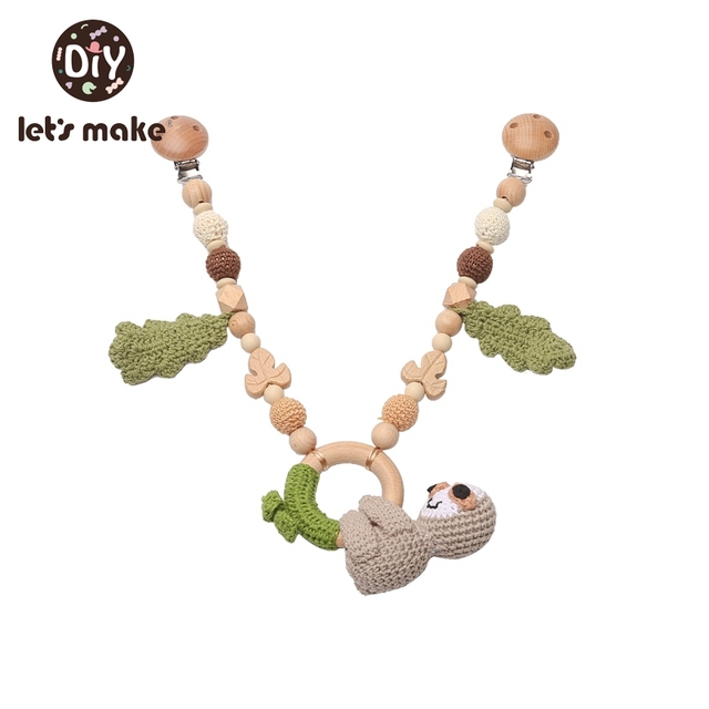 Baby Wooden Toy Stroller Clip Baby Mobile Stroller Customized Silicone Pill Pacifier Chain Chew Silicone Rattle Baby Wooden Teether