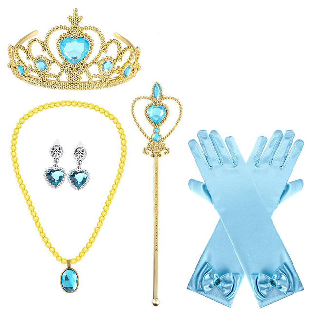 Encanto Girls Hair Accessories Elsa Accessories Gloves Wand Jewelry Set Crown Airel Wig Braid Princess Dress Christmas Party