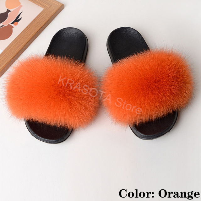 fluffy slippers women luxury real fox fur slippers women home fur slides ladies summer flip flops wholesale flat shoes slippers