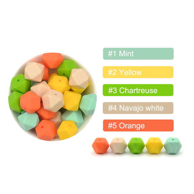 luvka 10pcs Silicone Beads Food Grade 14mm Hexagon Baby Teether Baby Teething Toy BPA Free Pendant Pacifier Pendant DIY