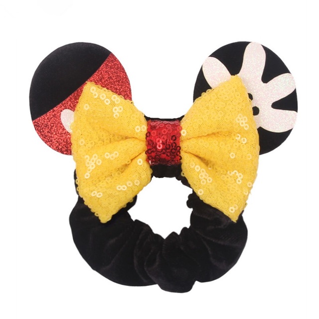 Little Girls Hair Band Kids Mickey Minnie Soft Hair Bow Children Sequin Velvet Ponytail Holders Baby No Damage Rubber Hair Tie