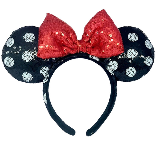 New Disney Mickey Mouse Ears Headband Space Lunar Mountain New Year Minnie Bow Pink Sequins Cartoon Anime Headdress Headband Gif