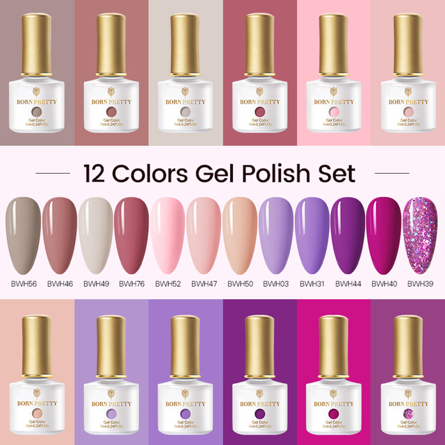 Born Pretty Nail Gel Polish Set Soak Off UV LED Gel 7ml Hybrid Semi Permanent Varnish Nail Art Gel Kit Top Coat Gel Manciuring