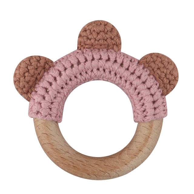 1pc or 2pcs/set BPA Free Crochet Dinosaur Baby Teether Rattle Safe Beech Wooden Teether Ring Newborn Mobile Sport Educational Toy