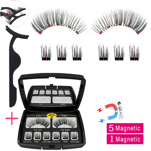 LIKOFO Magnetic Eyelashes with 5 Magnets Natural Handmade 3D/6D False Eyelashes Acrylic Box Long False Eyelashes Cosmetics for Gift