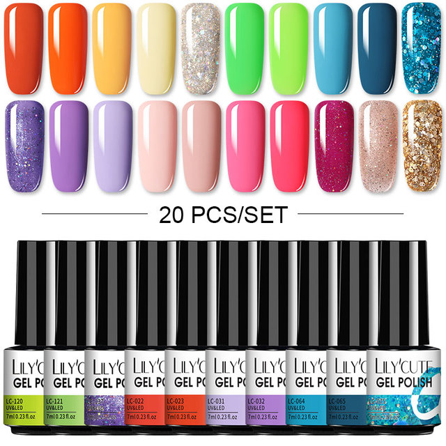 LILYCUTE 20/10/8pcs Set UV Gel Nail Polish Set 7ml Multicolor Semi-Permanent Long Lasting Led Gel Varnish Soak Off Nail Gel