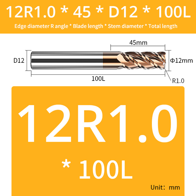 AUG Tool Corner Radial End Mill CNC R Bull Nose Milling Cutter Tungsten Carbide Steel Metal Router Tool R0.5 R1 4 Flutes