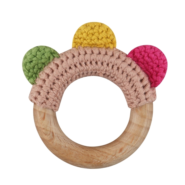 1pc or 2pcs/set BPA Free Crochet Dinosaur Baby Teether Rattle Safe Beech Wooden Teether Ring Newborn Mobile Sport Educational Toy