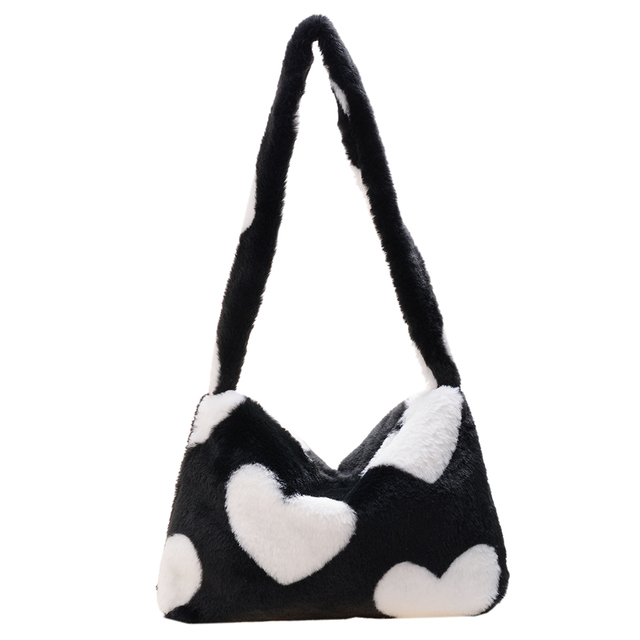 Fashion Women Cow Print Small Shoulder Bags Female Winter Plush Underarm Bags Leopard Zebra Pattern Fluffy Tote Bags Small Purses