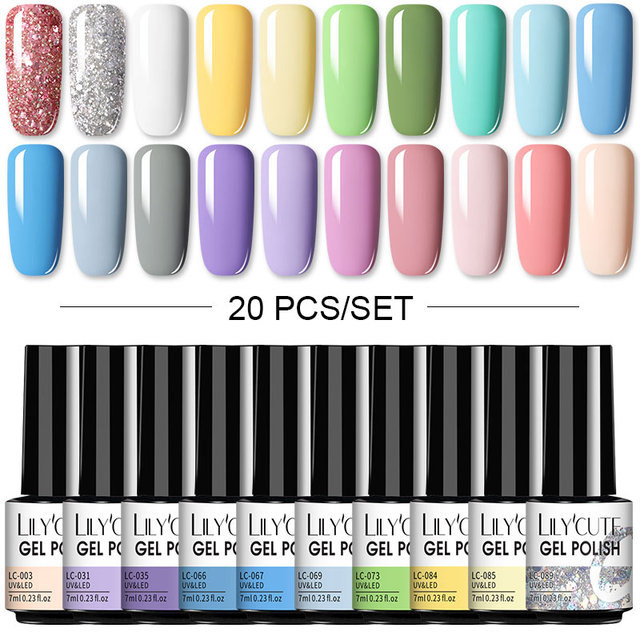 LILYCUTE 20/10/8pcs Set UV Gel Nail Polish Set 7ml Multicolor Semi-Permanent Long Lasting Led Gel Varnish Soak Off Nail Gel