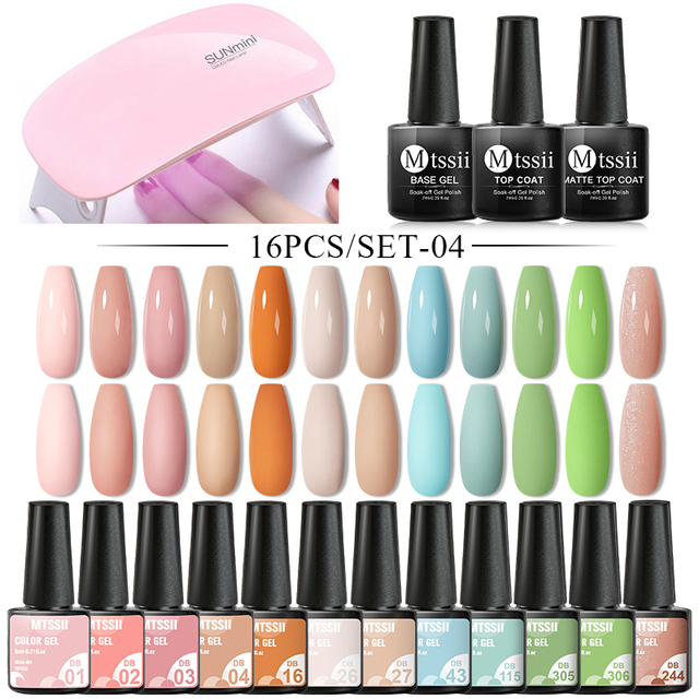 Mtssii 25/60pcs Color Gel Nail Polish Set Glitter Sequins Gel Soak Off UV Gel Semi Permanent Base and Top Coat Nail Art Gel Kits