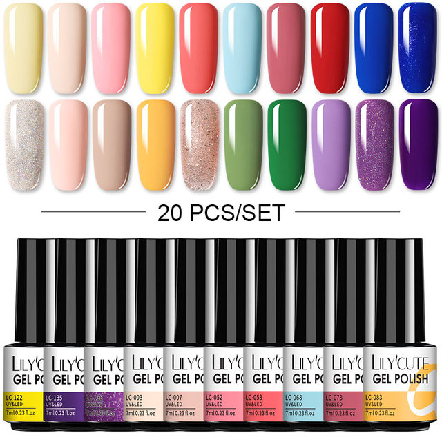 LILYCUTE 20/10/8pcs Set UV Gel Nail Polish Set 7ml Multicolor Semi-Permanent Long Lasting Led Gel Varnish Soak Off Nail Gel